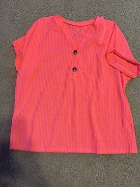 SHEIN Coral Pink Short Sleeve Henley Top